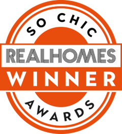 Real Homes So Chic Award Winner badge, recognizing Zinus for best mattress topper and best platform beds logo.