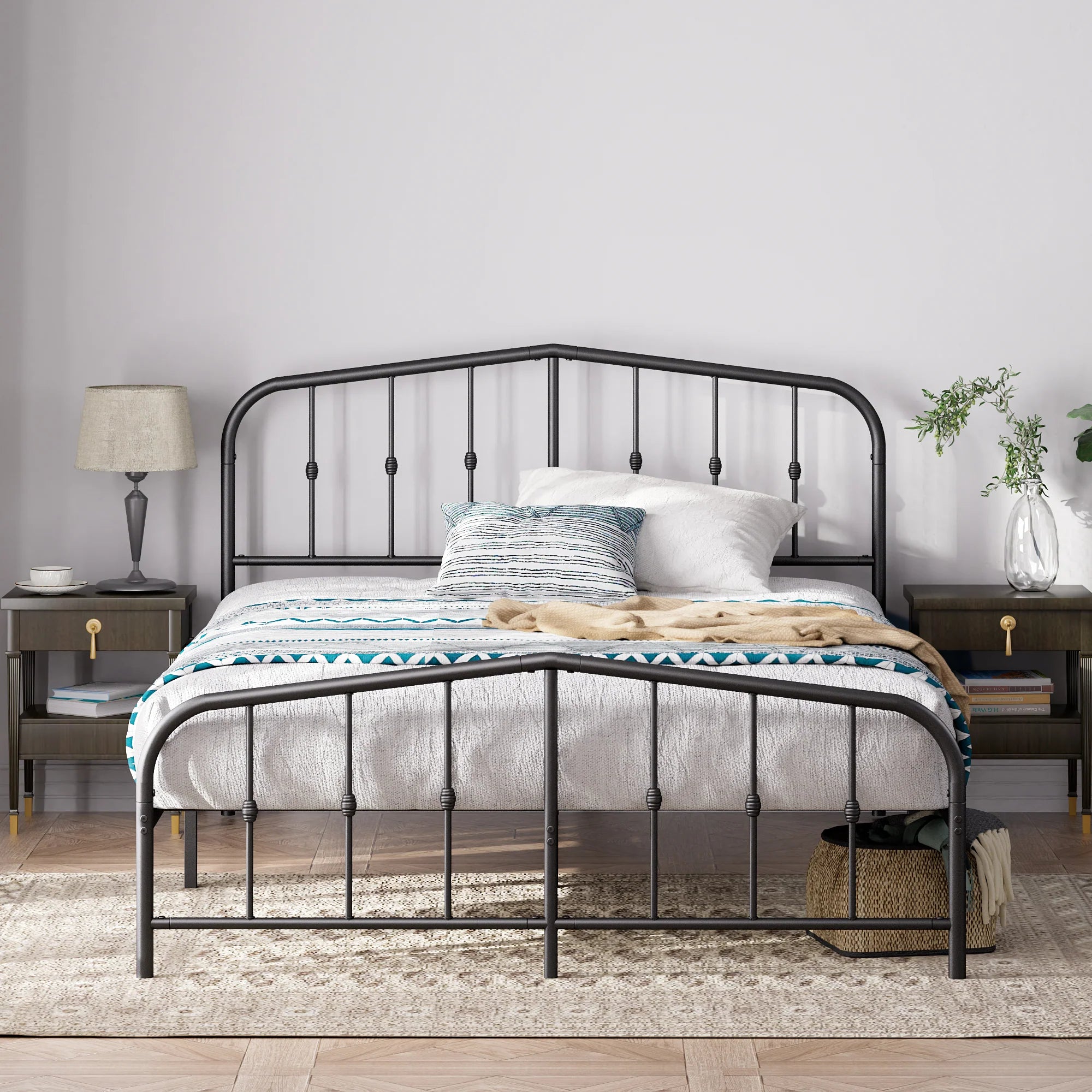 heidi black metal platform bed frame with memory foam mattress