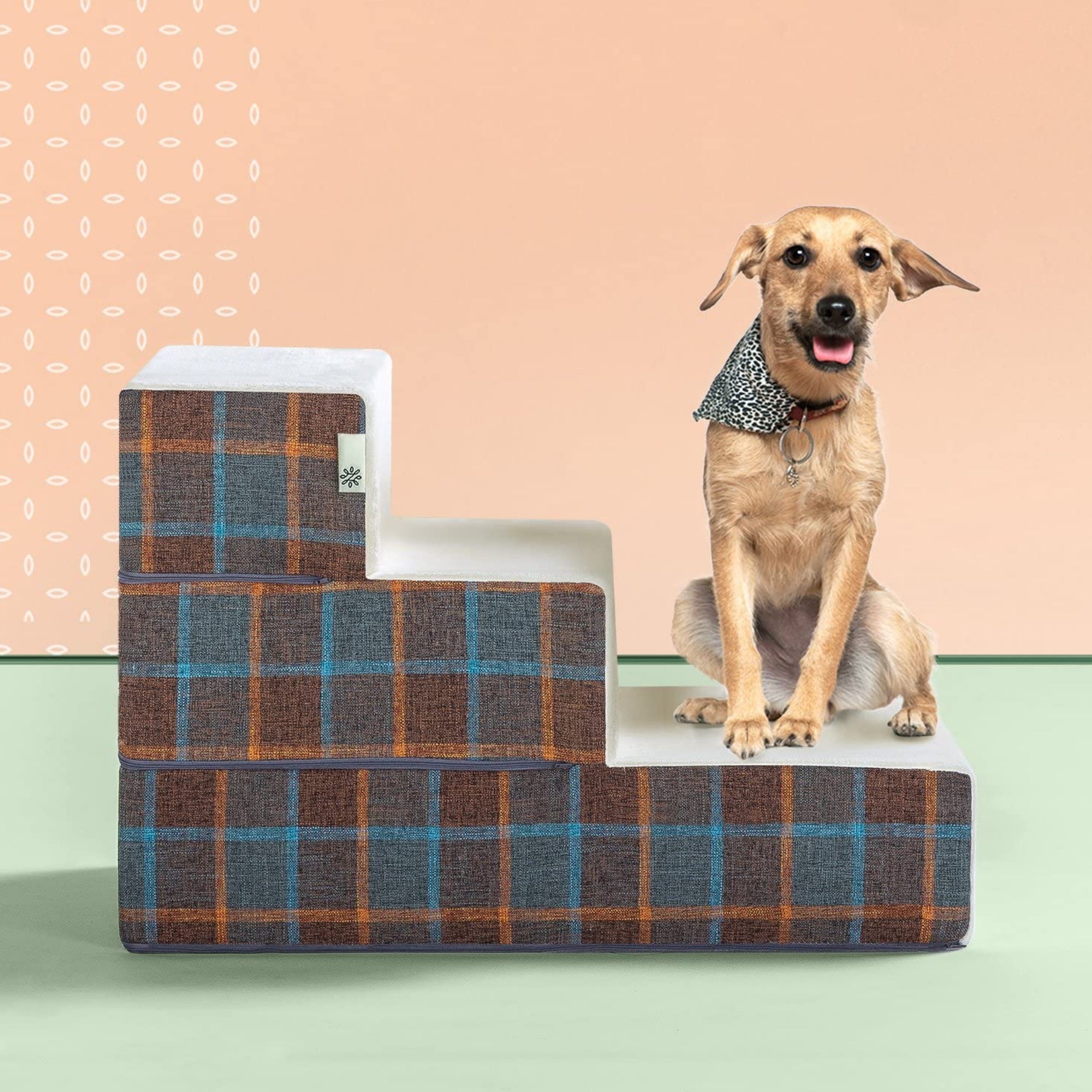 Foam 10”-24” Cozy Pet Stairs, Blue Plaid