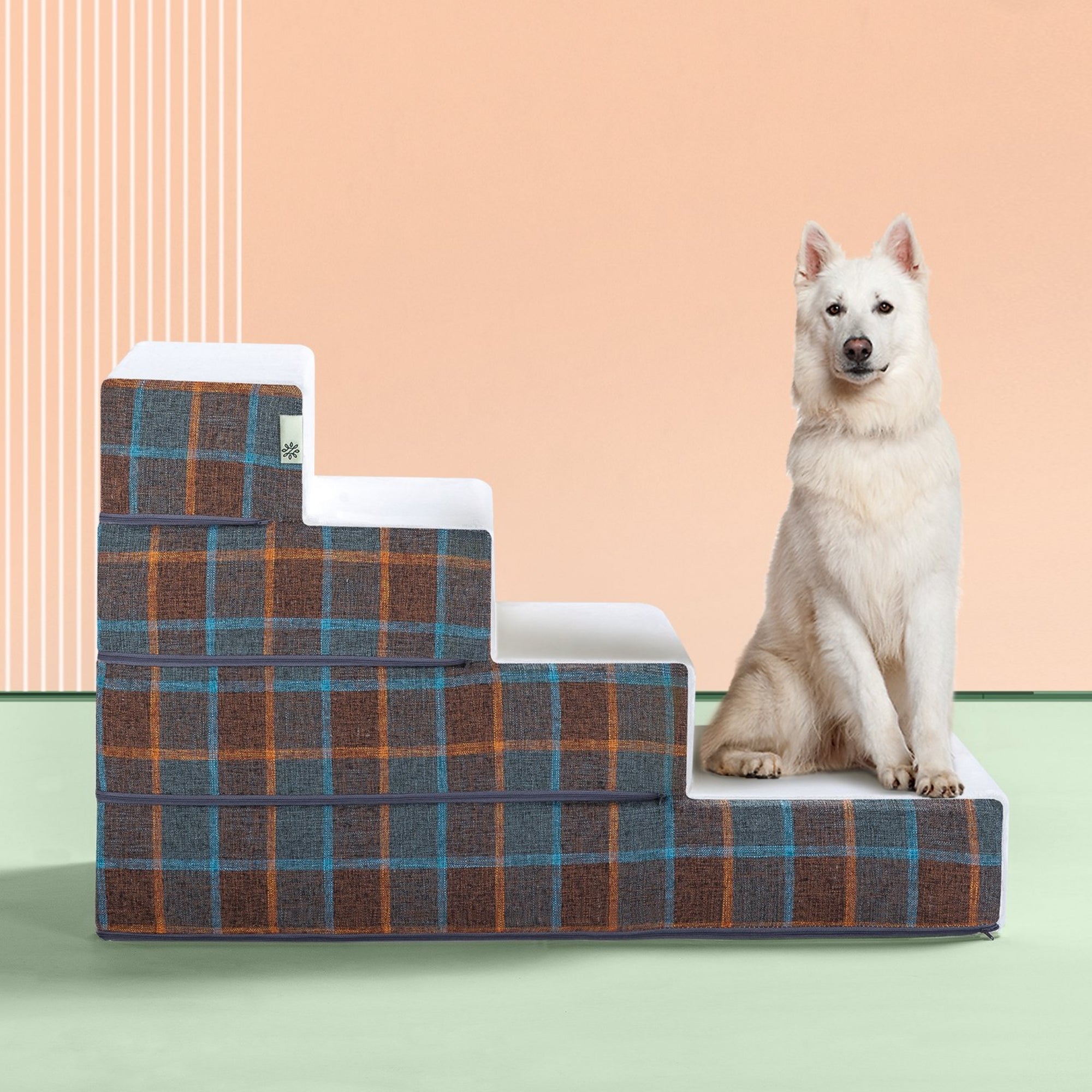 Foam 10”-24” Cozy Pet Stairs, Blue Plaid