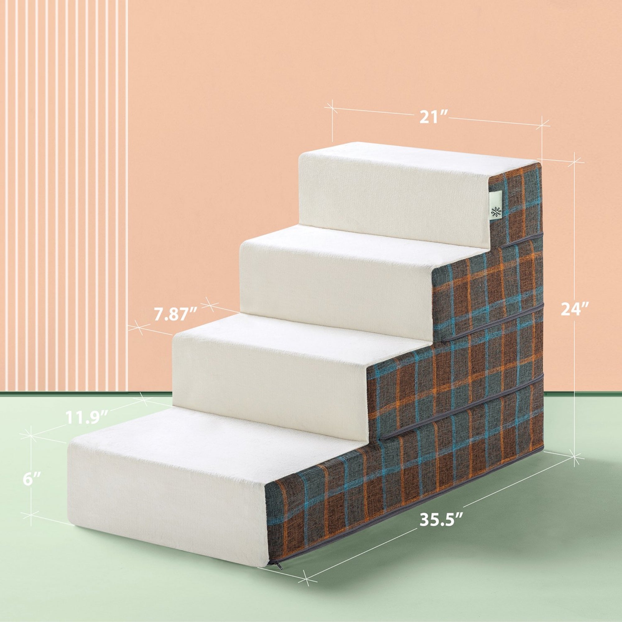 Foam 10”-24” Cozy Pet Stairs, Blue Plaid