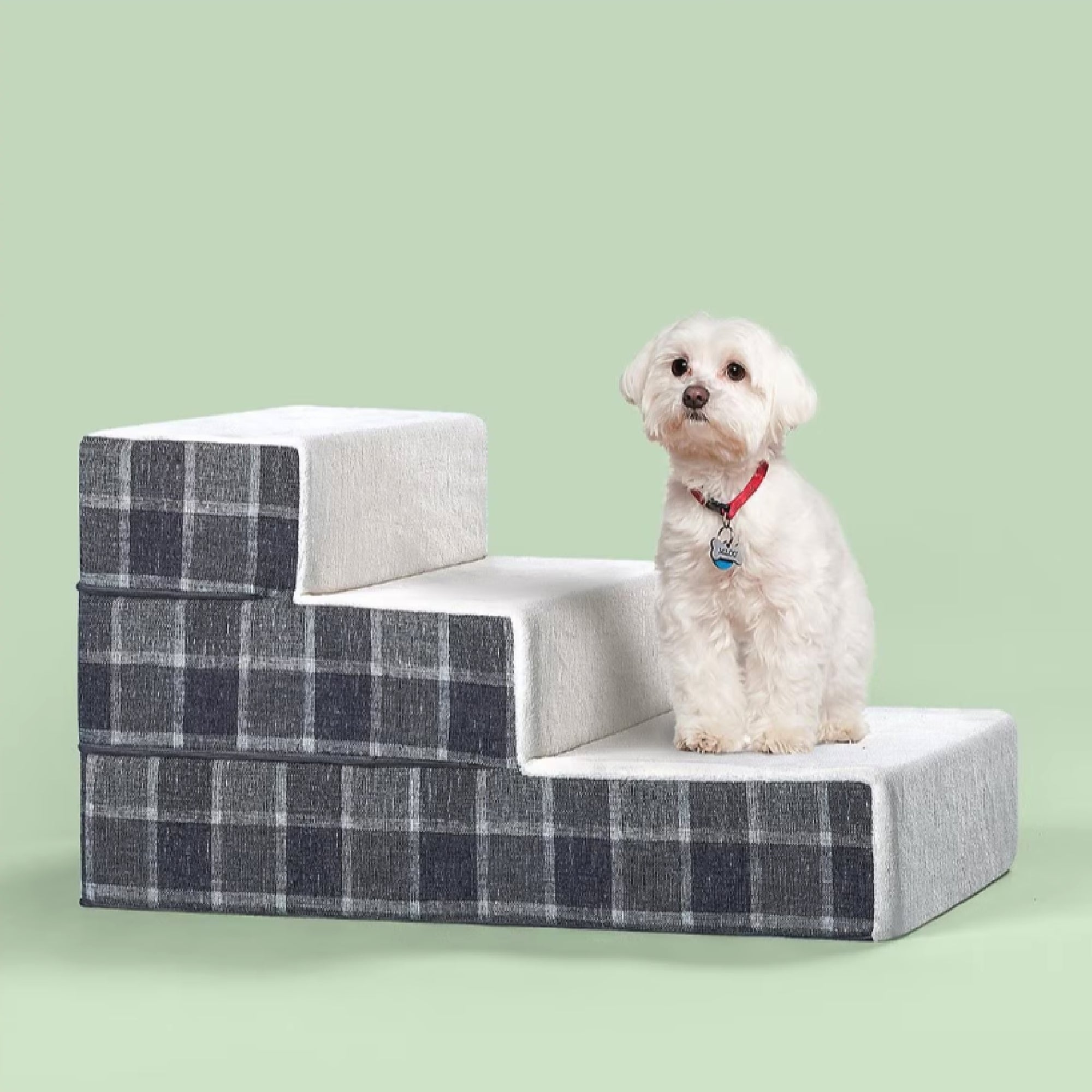 Foam 10”-24” Cozy Pet Stairs, Grey Plaid