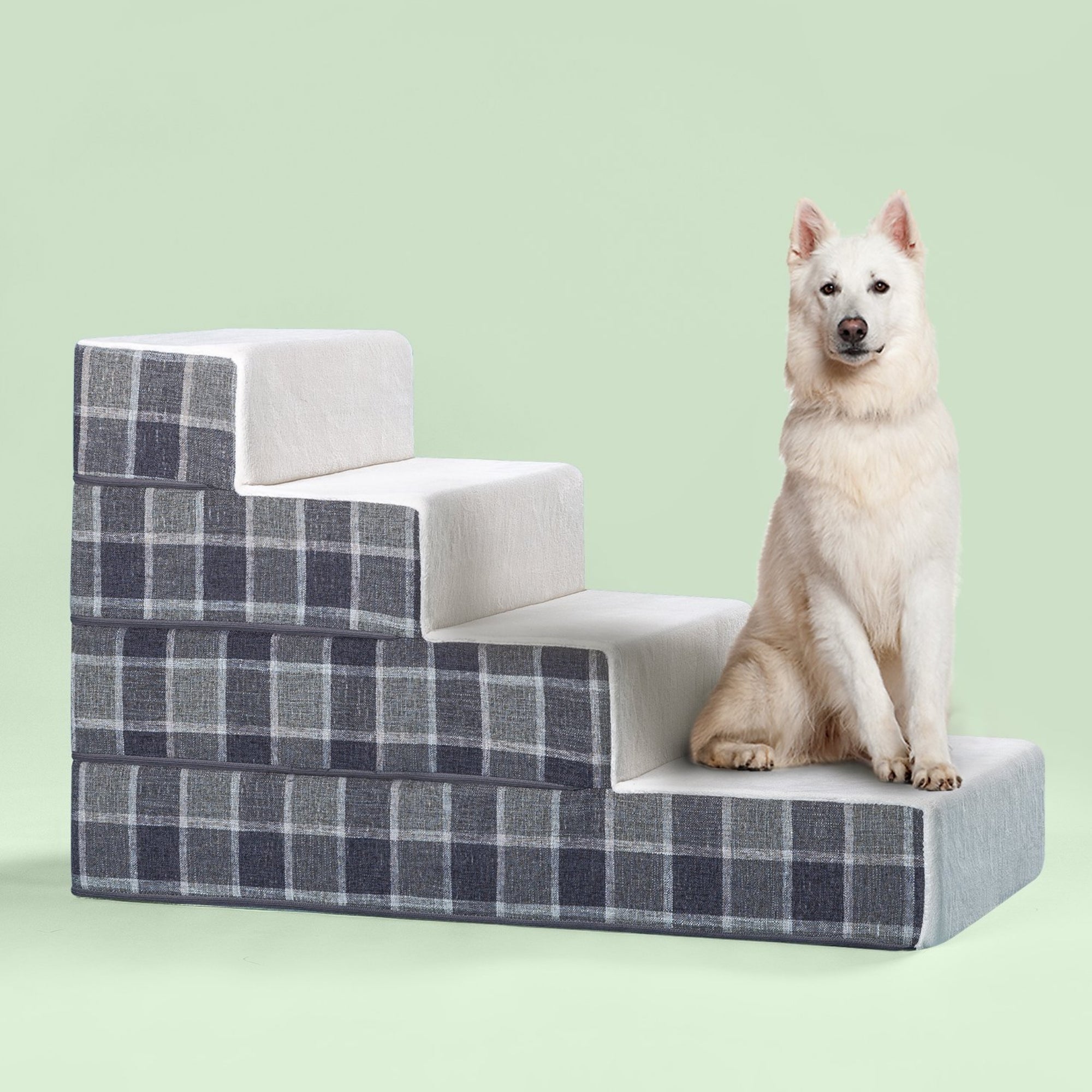 Foam 10”-24” Cozy Pet Stairs, Grey Plaid