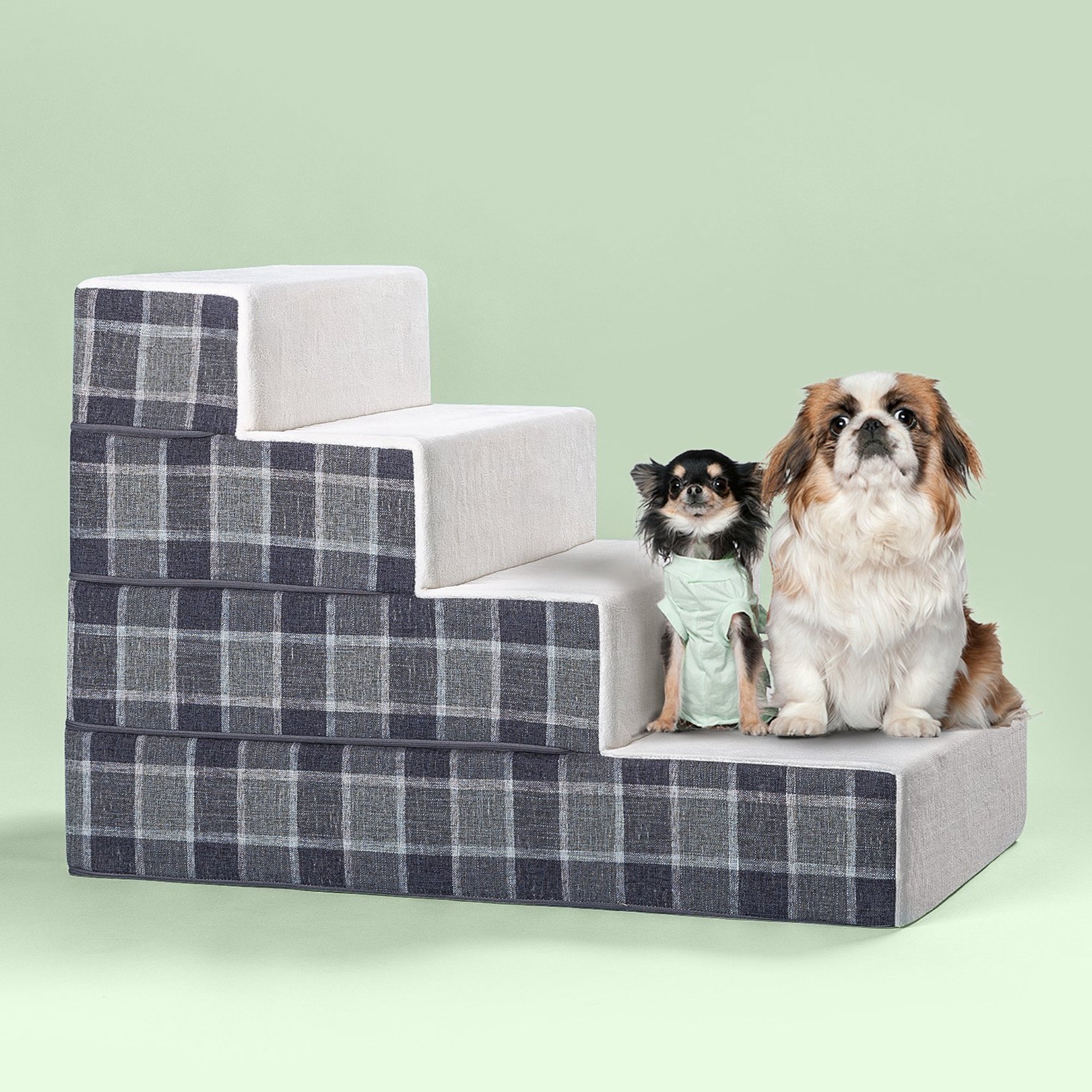 Foam 10”-24” Cozy Pet Stairs, Grey Plaid