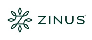 Zinus logo featuring a green leaf design and the company name, specializing in Zinus mattress, Zinus bed frame, Zinus bedframe, and Zinus bed frames, offering quality sleep solutions and upsell opportunities.