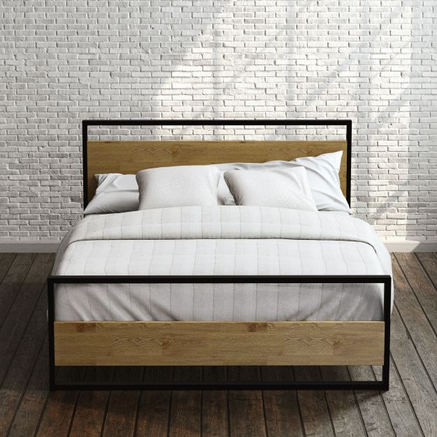 Suzanne Metal and Wood Platform Bed Frame with Footboard