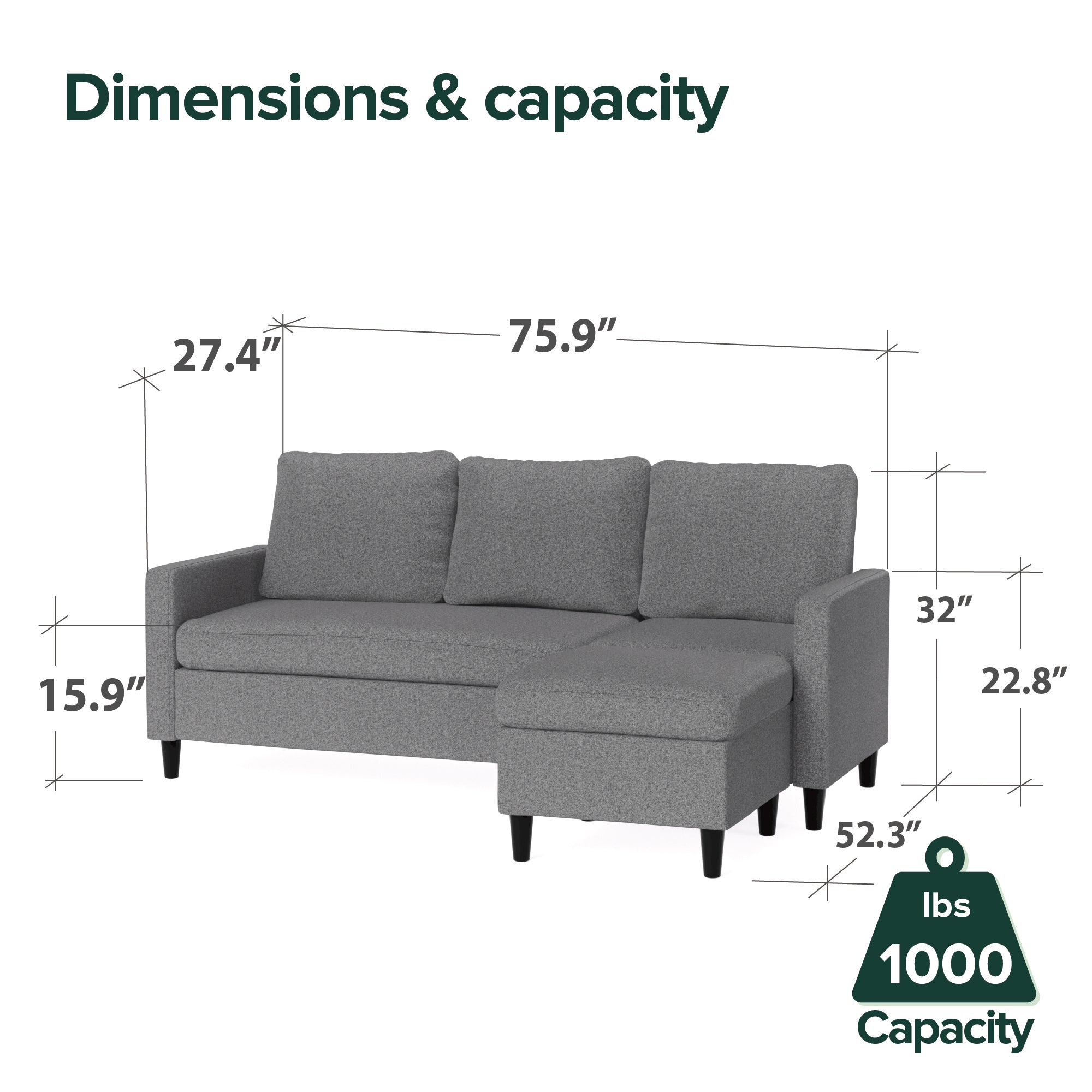 Hudson Convertible Sectional Sofa with Reversible Chaise