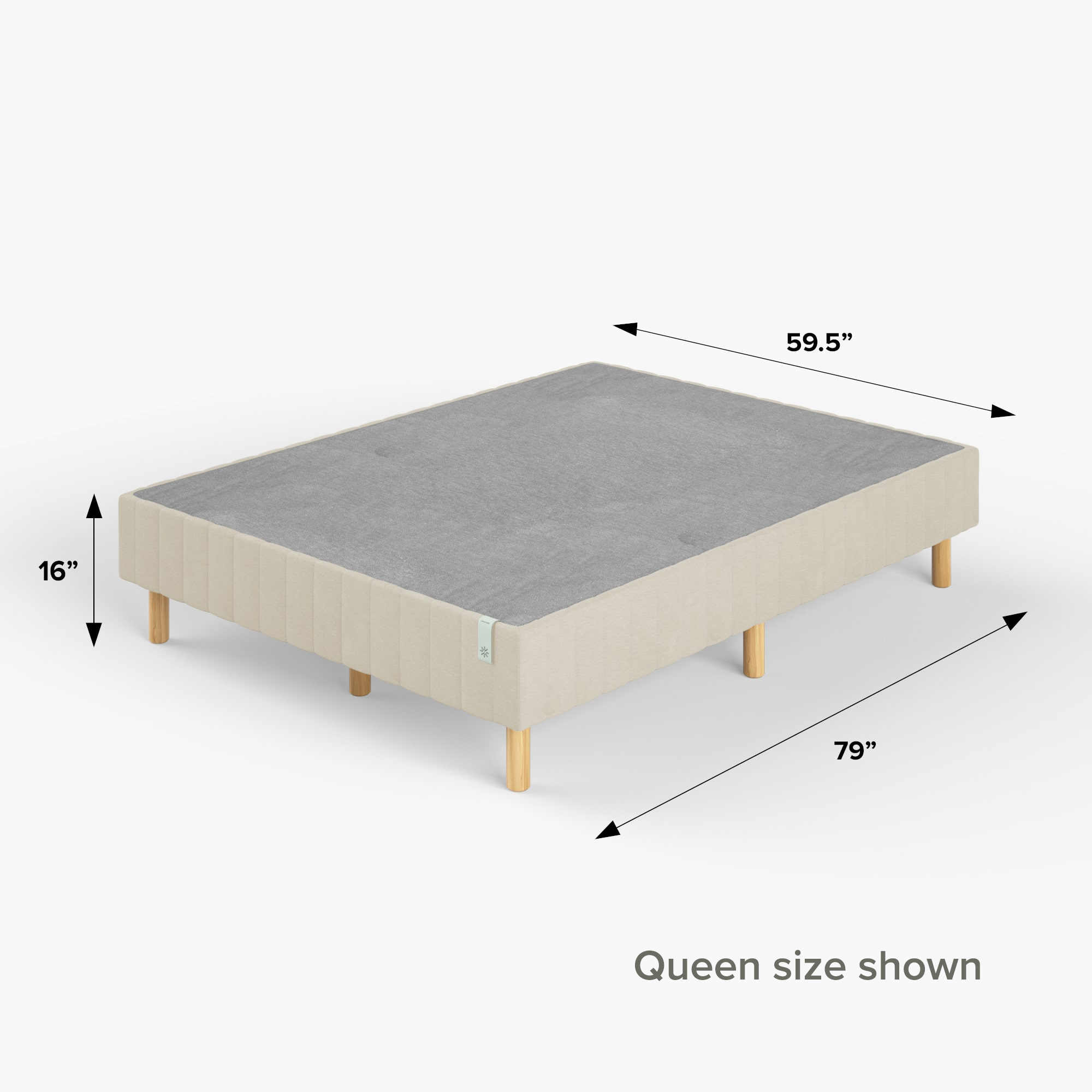 2019 GOOD DESIGN™ Award Winner - Justina Metal Mattress Foundation 16 inch queen size dimensions shown